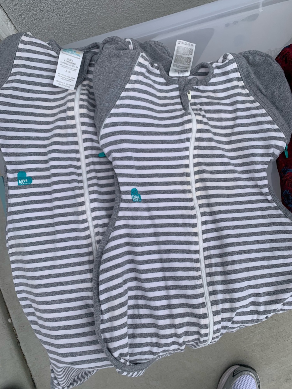 2 Love to Dream Gray and White Striped Baby Swaddle Sack